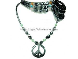 Assorted Colored Gemstone Peace Sign Pendant Hematite Stone Beads Strands Necklace